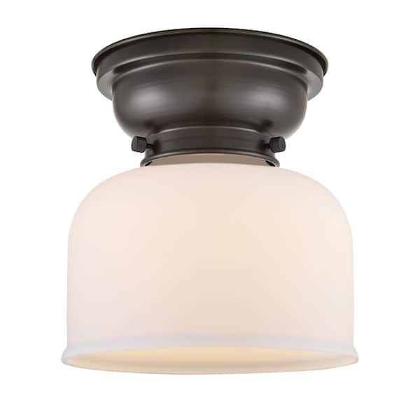 Innovations Bell 8 in. 1-Light Oil Rubbed Bronze, Matte White Flush Mount with Matte White Glass Shade