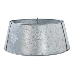 Seasons Crest 20 in. Galvanized Silver Snowflake Metal Christmas Tree Collar