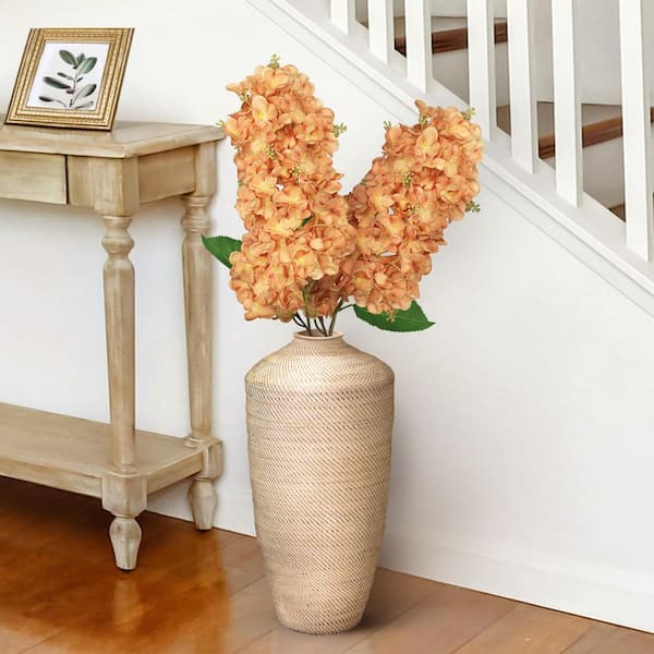 LIVING LUXURY 34 in. Deluxe Cafe Brown Artificial Cone Hydrangea Flower Stem Spray (Set of 2)