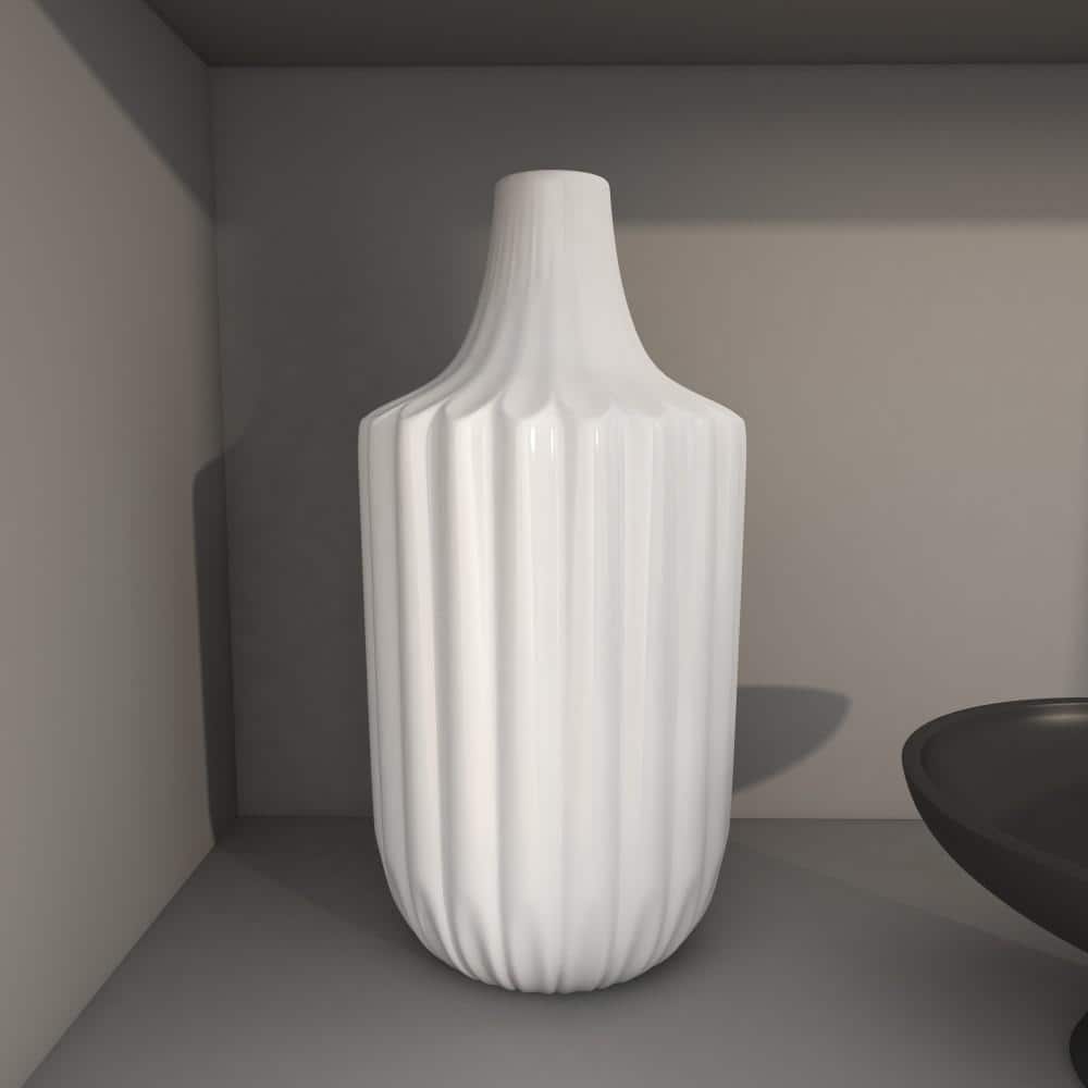 Sleek Elegance Glossy White Ceramic Bud Vase