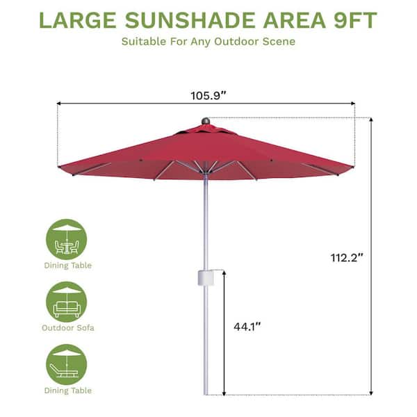Patiowell 9 ft. Red Motorized Patio Umbrella, Remote Outdoor