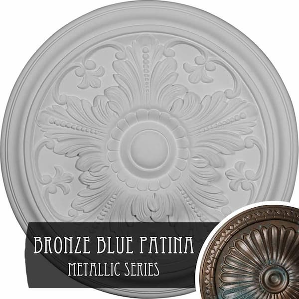 Ekena Millwork 5/8" x 16-7/8" x 16-7/8" Polyurethane Vienna Ceiling Medallion, Hand-Painted Bronze Blue Patina
