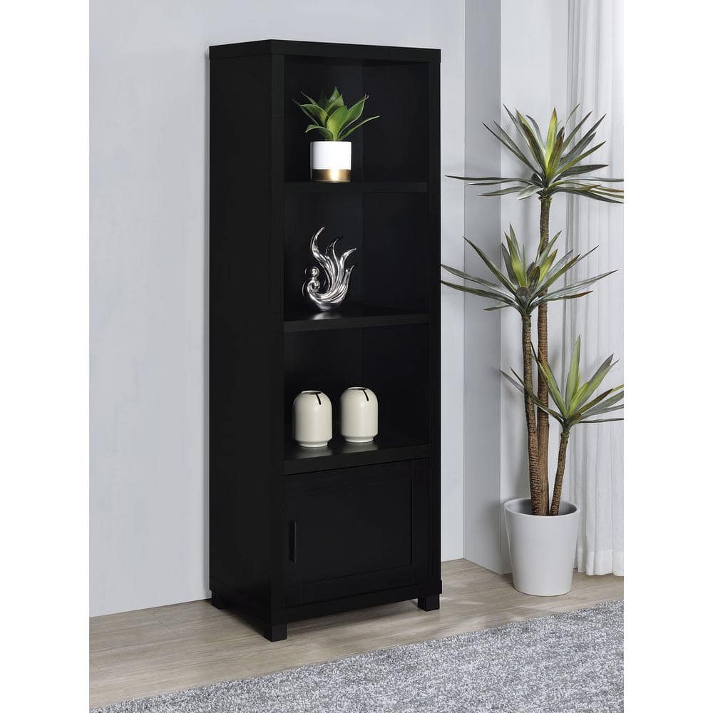 Black 3-Shelf Media Tower with Cabinet