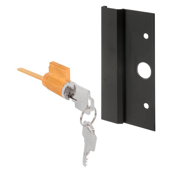 Prime-Line 3 in. Black Aluminum Keyed Sliding Door Outside Pull with Door Lock and Key