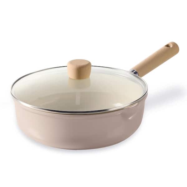 Kitchen Tools Ceramic Nonstick Saute Pan 10 in. Taupe Non-Toxic Coating Induction Compatible Chef's Pan Deep Frying Pan