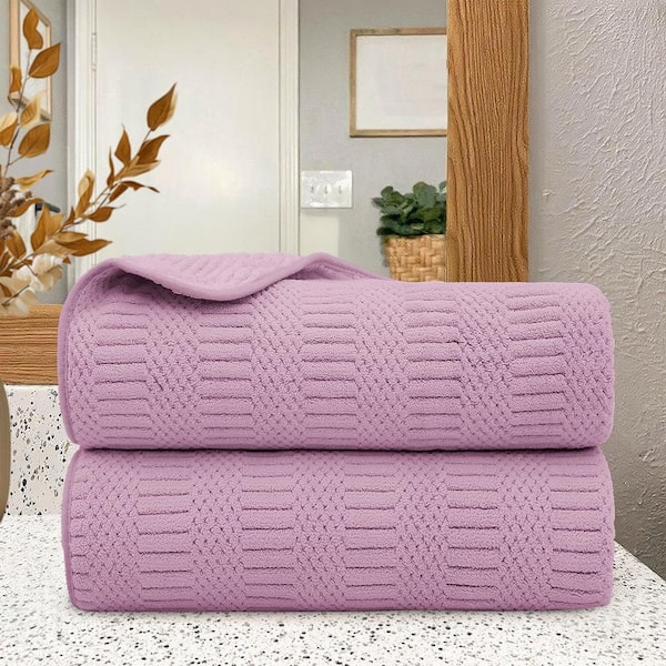 2 Pack Purple Microfiber Jacquard Velvet Bath Towels 30 in. x 60 in.