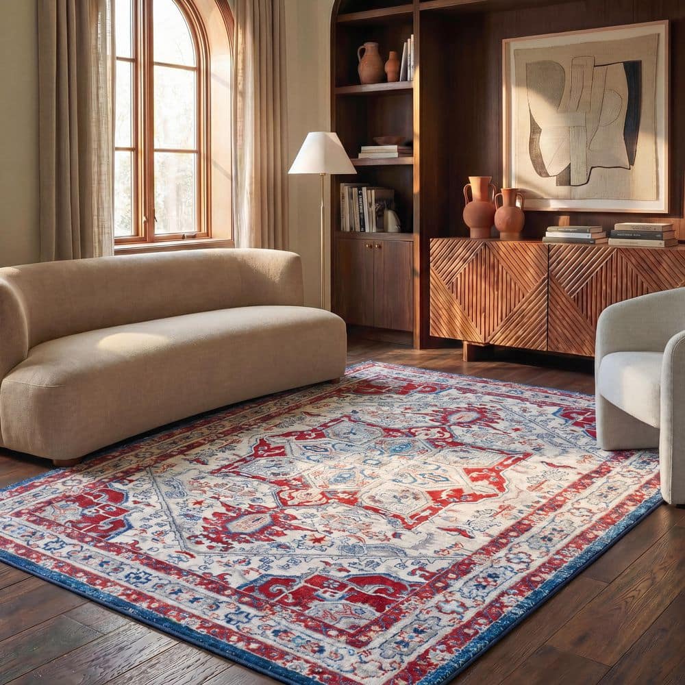 Brentwood 9 ft. x 12 ft. Ivory/Red Border Medallion Area Rug price history on PriceWatchPro