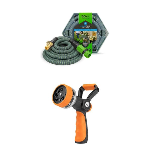 5/8 in. x 50 ft. Expandable No-Kink Garden Hose and Heavy Duty Fireman's 8 Multi-Pattern Hose Nozzle Set (2-Piece)