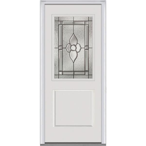 MMI Door 32 in. x 80 in. Master Nouveau Left-Hand 1/2 Lite 1-Panel Classic Primed Fiberglass Smooth Prehung Front Door