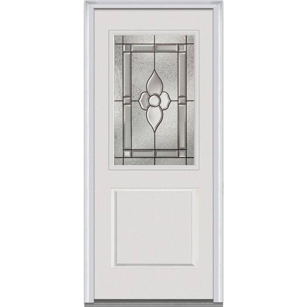 MMI Door 36 in. x 80 in. Master Nouveau Left-Hand 1/2 Lite 1-Panel Classic Primed Fiberglass Smooth Prehung Front Door