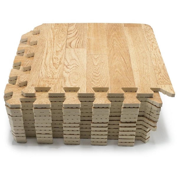 Sorbus Pine Wood Grain Floor Mats Foam Interlocking Mats 12 in. x 12 in. (16 Tiles)