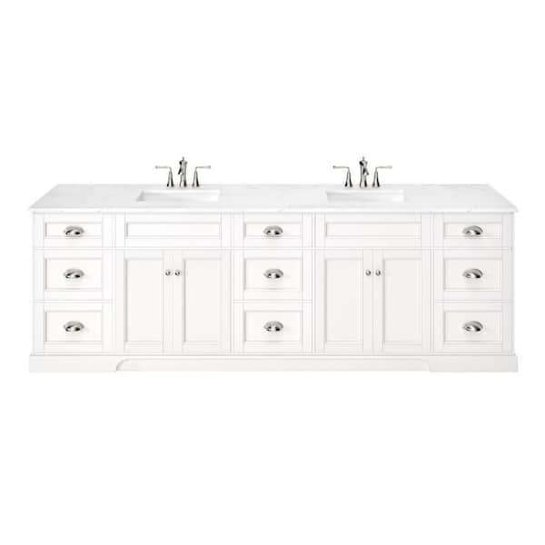 Epic 100 in. Double Sink White Bath Vanity with White Carrara Quartz Top (Assembled)