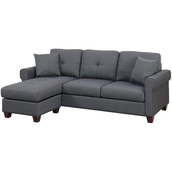 SIMPLE RELAX 2-Piece Gray Polyfiber Fabric 4-Seater L Shaped Left Facing Sectionals Sofa Set with Solid Pine Frame and Wooden Legs