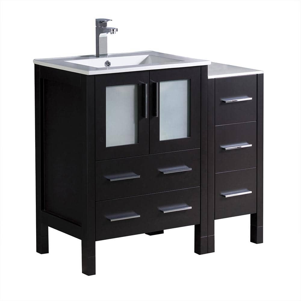 Fresca Torino 36 In Bath Vanity In Espresso With Ceramic Vanity Top In White With White Basin And 1 Side Cabinet Fcb62 2412es I The Home Depot