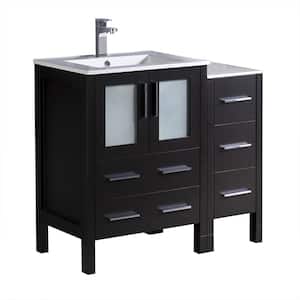 Torino 36 in. Bath Vanity in Espresso with Ceramic Vanity Top in White with White Basin and 1 Side Cabinet