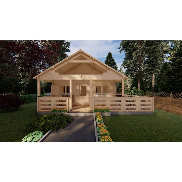 Hud-1 EZ Buildings 19 ft. 5 in. x 19 ft. 5 in. Multi Room Log Building Kit with Porch