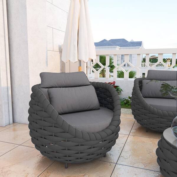 TWT Bird's Nest Shaped Black Metal Lounge Chair with Dark