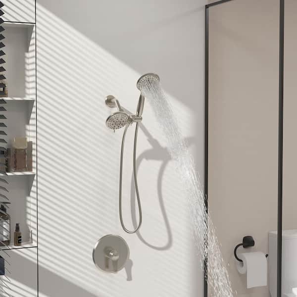 Single Handle 6-Spray Shower Faucet 1.8 GPM with Adjustable Flow Rate Round Wall Mount in. Brushed Nickel Valve Included