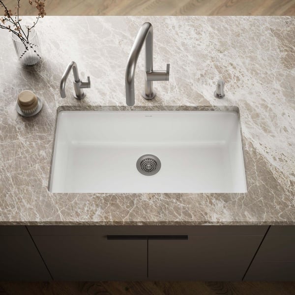 Iron/Tones White Cast Iron 33 in. Single Bowl Undermount Kitchen Sink