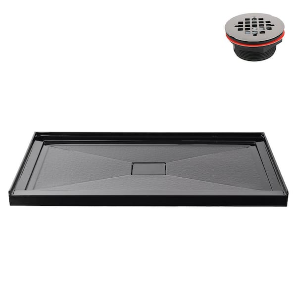 GB-2616-468-BL 60 in. x 32 in. Alcove Acrylic Shower Pan Base in Glossy Black with Center Drain, Drain Included