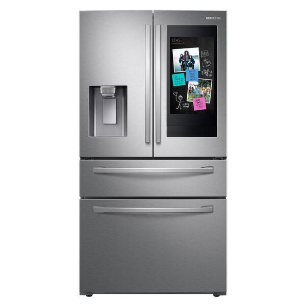 Samsung 22 2 Cu Ft Family Hub 4 Door French Door Smart Refrigerator In Fingerprint Resistant Stainless Steel Counter Depth Rf22r7551sr The Home Depot