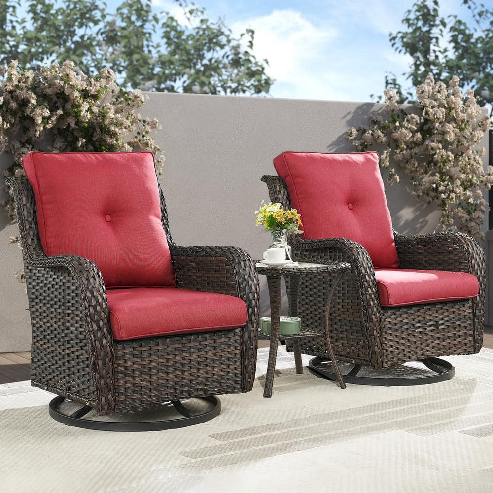 Opohoro ArcoBay 3-Piece Brown Wicker Swivel Outdoor Rocking Chairs ...