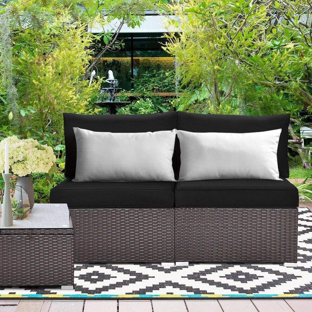 Black and Brown Rattan Armless Outdoor Sectional Sofa