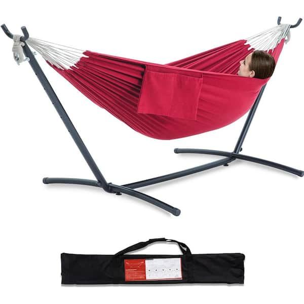 9 ft. 2-Person Heavy Duty Double Hammock with Space Saving Steel Stand ...