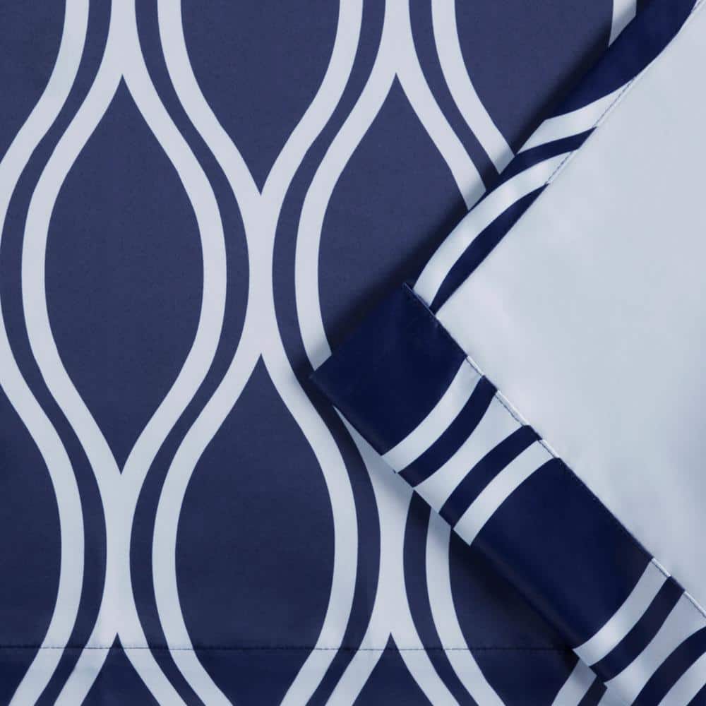 Peacoat Blue Geometric Room-Darkening Grommet Curtain Panels