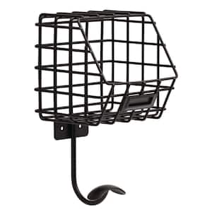 6-1/3 in. Matte Black Industrial Basket with Single Hook