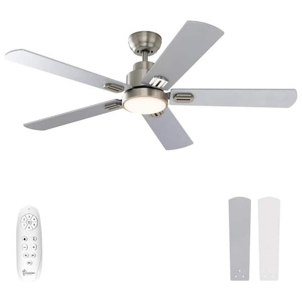 Unbranded 62 in. Indoor/Outdoor Brushed Nickel Ceiling Fan with Color Changing LED & Remote Control Silent DC Motor, 5-Blades