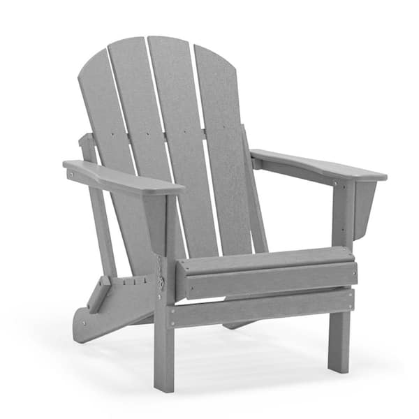 Polydun Light Gray Folding Plastic Outdoor Adirondack Chair