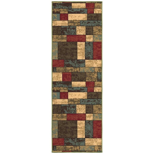 Ottomanson Ottohome Collection Non-Slip Rubberback Boxes Design 2x5 Indoor Runner Rug, 1 ft. 8 in. x 4 ft. 11 in., Multicolor