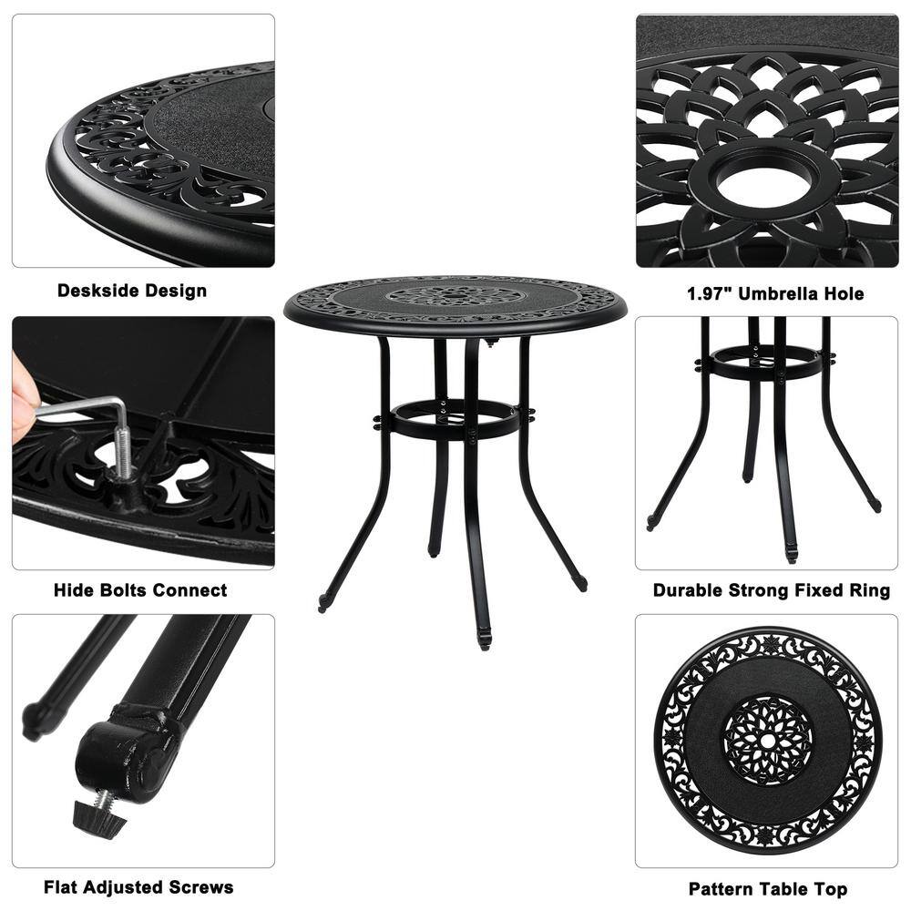 Black Cast Aluminum Round Outdoor Dining Table, 32"