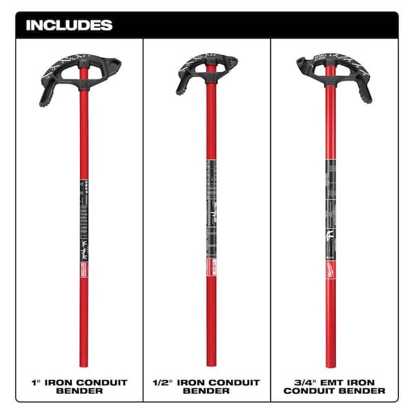 1/2 in, 3/4 in., and 1 in. Iron Conduit Bender Head with Handle Set (3-Pack)