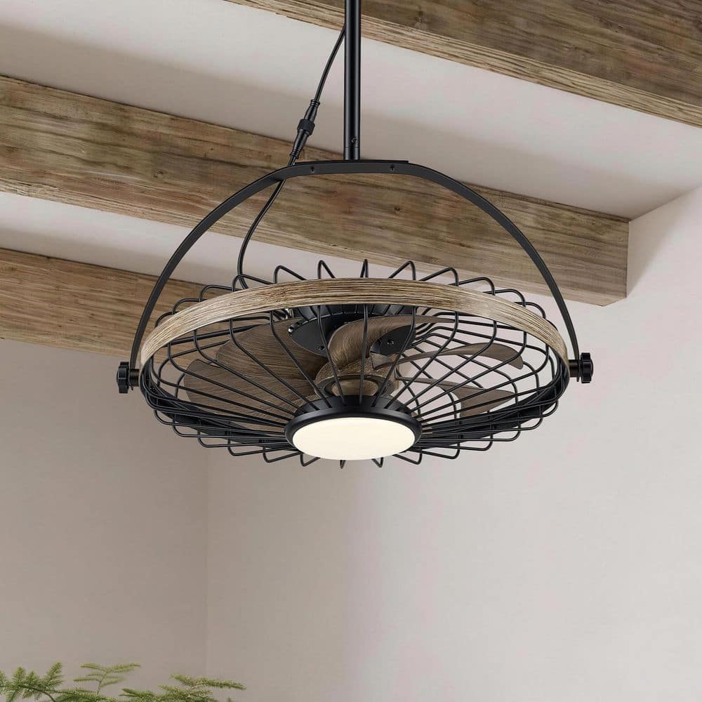 20 in. Black Downrod Mount Costal Grade Plug-in Caged Outdoor Ceiling Fan with Dimmable Integrated LED Light Remote price history on PriceWatchPro