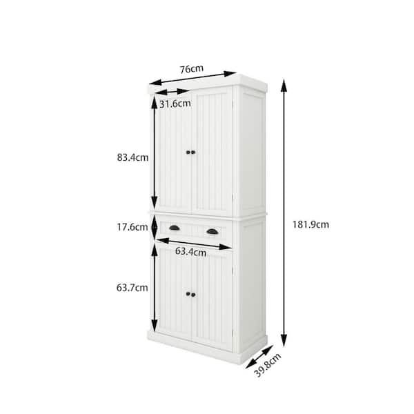 FUNKOL 29.92inx15.75nx71.65in White Vertical Striped MDF Kitchen Cabinet with 4 Doors, 1 Drawer and 2 Adjustable Shelves