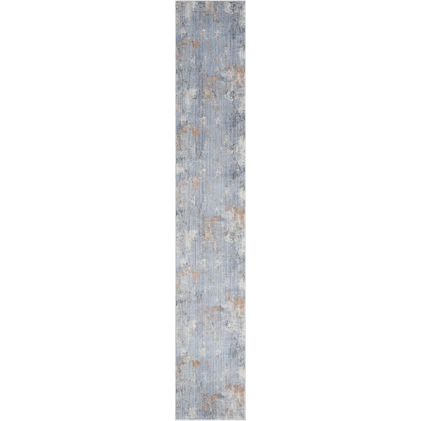 Nourison Abstract Hues Grey Blue 2 ft. x 12 ft. Abstract Contemporary Runner Area Rug