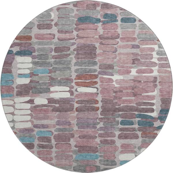 Mayfield Premium Machine Washable Abstract AMF2349 Blush 8 ft. x 8 ft. Round Rug