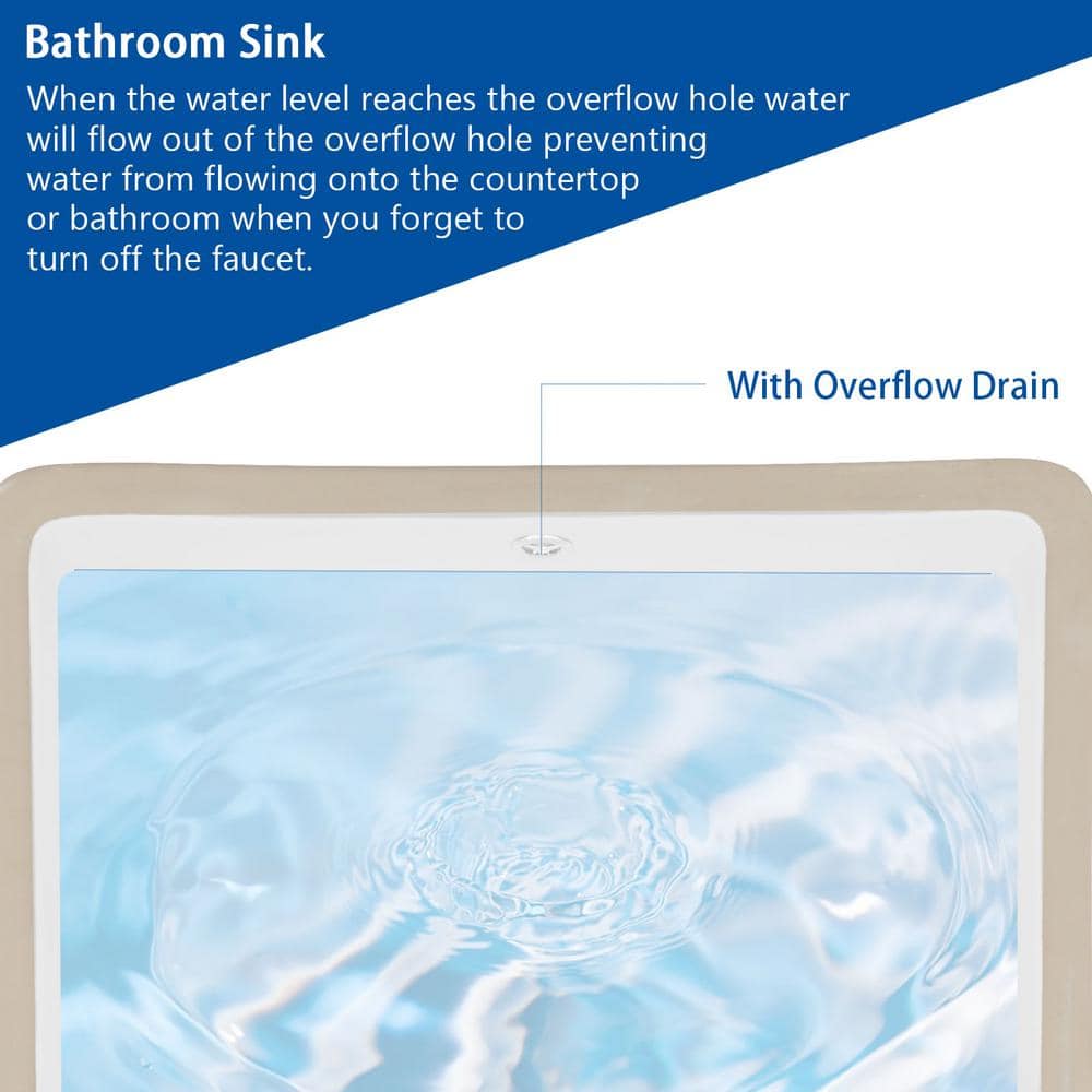 18.5"x14" White Ceramic Rectangular Undermount Bathroom Sink with Overflow