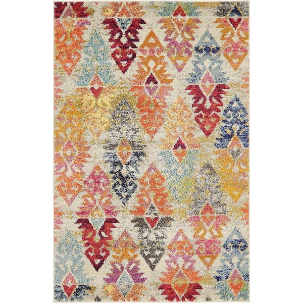 StyleWell Sedona Desert Ivory/Multi-Color 4 ft. x 6 ft. Global Area Rug