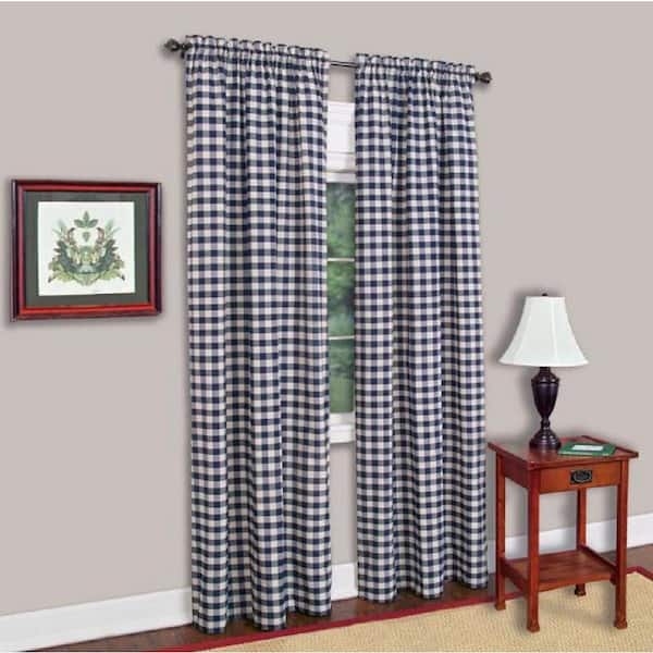 ACHIM Buffalo Check 42 in. W x 63 in. L Polyester/Cotton Light Filtering Window Panel in Navy