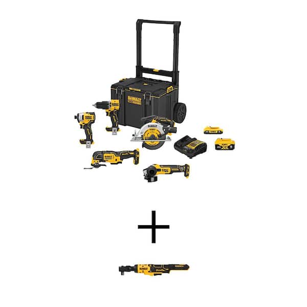 DEWALT 20-Volt Maximum TOUGHSYSTEM Lithium-Ion 6-Tool Cordless Combo Kit & Atomic 20V Max Cordless 1/2 in. Ratchet (Tool Only)