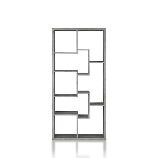 Galva 73.3 in. Tall Vintange Gray Oak 12-Shelf Geometric Bookcase