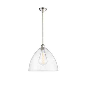 Bristol Glass 60-Watt 1 Light Polished Nickel Shaded Pendant Light with Seeded glass Seeded Glass Shade