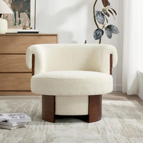 Manolo Beige Polyester Upholstered Swivel Barrel Chair