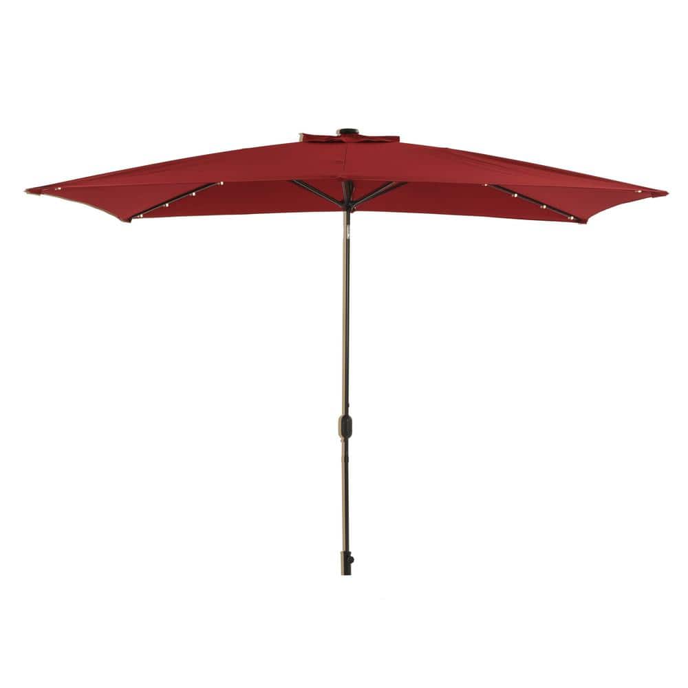 10 ft. x 6.5 ft. Aluminum Market Patio Umbrella with LED Light in Red