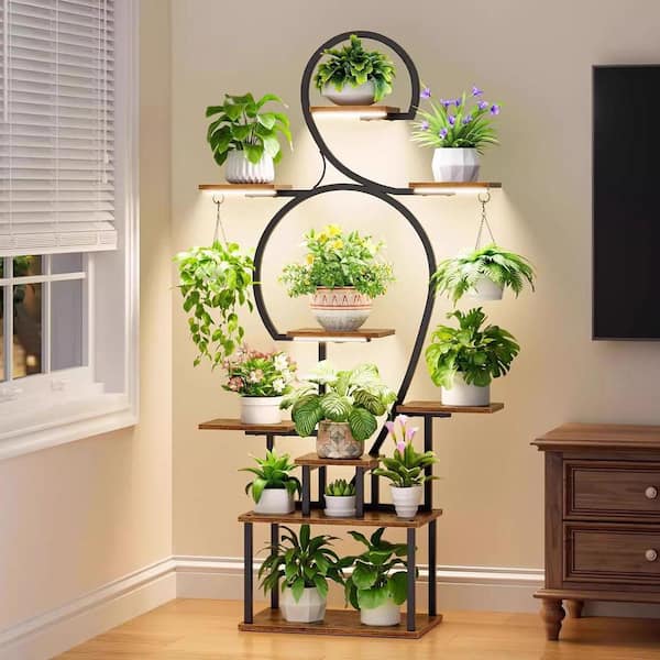 3-Headed &1-Extended Grow Light, Full Spectrum, 63 in. Plant Stand w/ Grow Light, 9-Tier Plant Shelf, Plant Display Rack