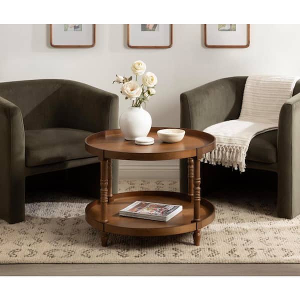 Bellport 28 in. Rustic Brown Round Wood Coffee Table