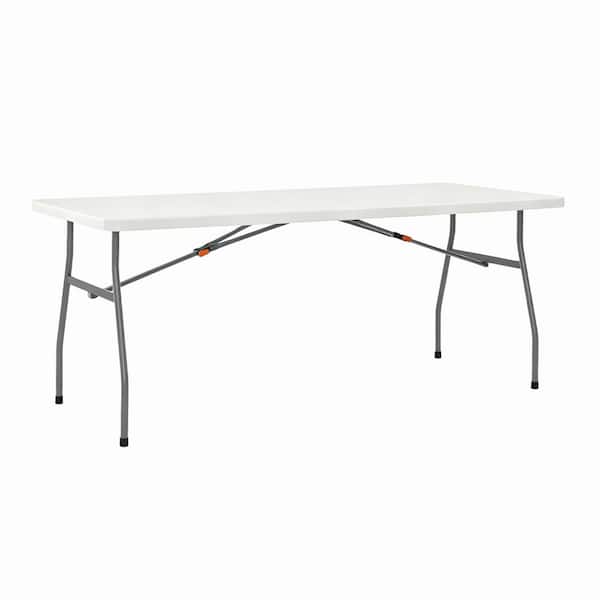 6 ft. Standard White & Grey Resin Top 2.5 ft. Height Indoor/Outdoor Rectangular Folding Table, Seats 6